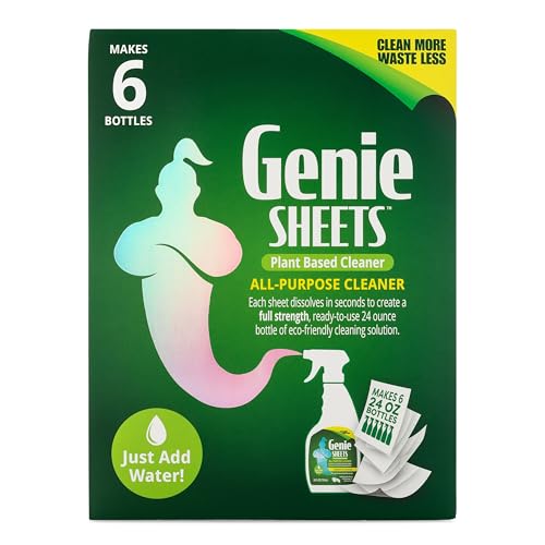 Genie Sheets All Purpose Cleaner | Concentrate Makes 6 24oz Refills | Professional-Strength | Just Add Water | Sustainable Eco-Friendly Plant-Based Solution | 6 Sheets