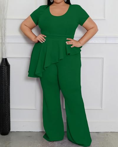 CXXQ Women's Plus Size 2 Piece Outfits Suit Set Short Sleeve