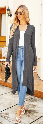 Image of Newchoice Womens Long Cardigan Summer Casual Draped Open Front Lightweight Long Sleeve Cardigan Duster with Pockets