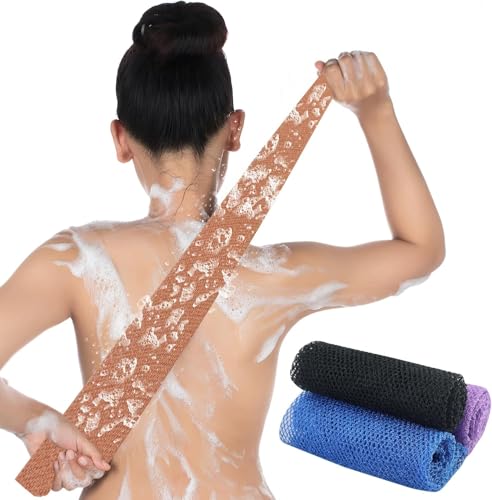 2 esponjas africanas de malla africana larga para ducha, red exfoliante para el cuidado del cuerpo y el spa, limpiador de espalda elástico, esponja africana suave para piel suave, azul y morado