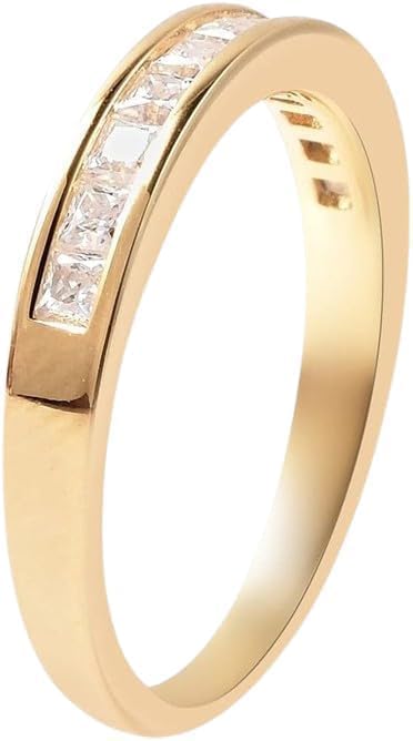 Purvika Jewels 2.00 Carat Princess Cut Lab Diamond Half Eternity Wedding Band Ring, 14K Yellow Gold Plated Sterling Silver, Channel Set