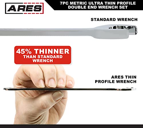 Ares 33041-7-Piece Metric Ultra-Thin Profile Double Open-End Wrench Set - Sizes 6-19Mm - Chrome Vanadium Steel Construction With Mirror Polish Chrome Finish – Eva Foam Storage Tray #TOP5
