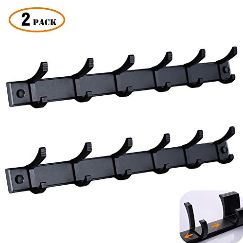 Coat Rack Wall Mounted,Heavy Duty,Wall Hooks Rack Organizer for Hanging Coat,Hat,Towel,Bag,Robe,Key,6 Sliding Hooks,Black