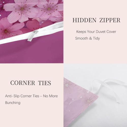 Linge de lit en microfibre rose avec parure fleurs de cerisier - 7