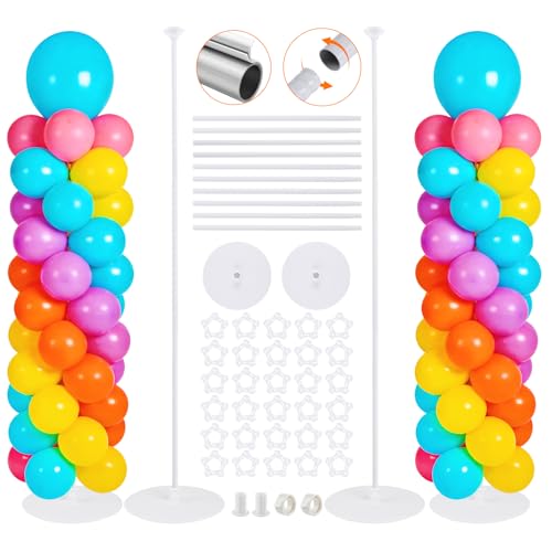 Image of Balloon Stand Kit Set of 2, 7FT Metal Balloon Pillars Stand with Base, Reusable Balloon Columns for Birthday, Wedding, Baby Shower, Graduation Party Decorations