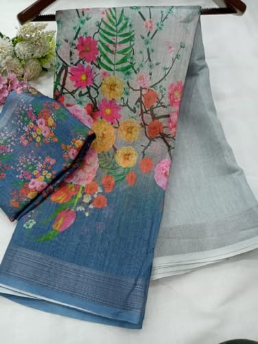 Image of C J Enterprise Women Banarasi Kanjivaram Style Linen Saree