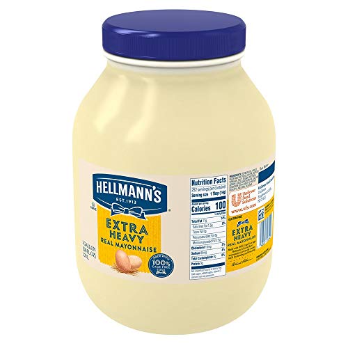 Image of Hellmann's Extra Heavy Mayonnaise Jar, Extra Egg Yolk, Condiment for Sandwiches, Salads, Mayo Made with 100% Cage Free Eggs, Gluten Free 1 gallon 128 oz, (Pack of 2)