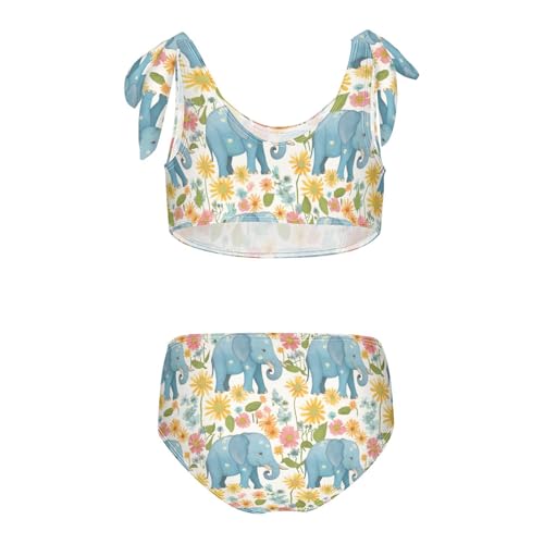 Wusikd Elephants Girls Swimsuits Two Piece Colorful Daisies Swimwear Bikini Set for for Girls Size 3T2