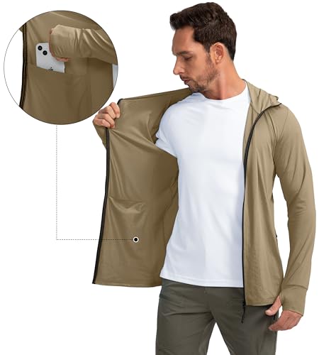 Image of Men's UPF 50+ Light Jacket Full Zip Sun Protection Hoodie Long Sleeve Sun Shirts for Men Hiking Fishing Zip Pockets