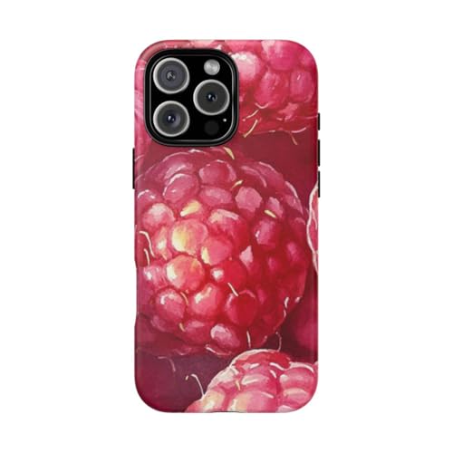 Coque mate rose iPhone 16 Pro Max aquarelle framboises contre les rayures