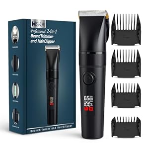 HSKAI 2-in-1 Beard Trimmer and Hair Clipper for Men, Detachable Ceramic-Titanium Blade Shaver with 9 Length Settings and Non-Slip Matte Grip