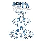 umoni Denim and Diamonds Cupcake Stand 3-Tier Denim Jean Cupcake Holder Denim Themed Party Dessert Tower for Crystal Diamonds Party Supplies