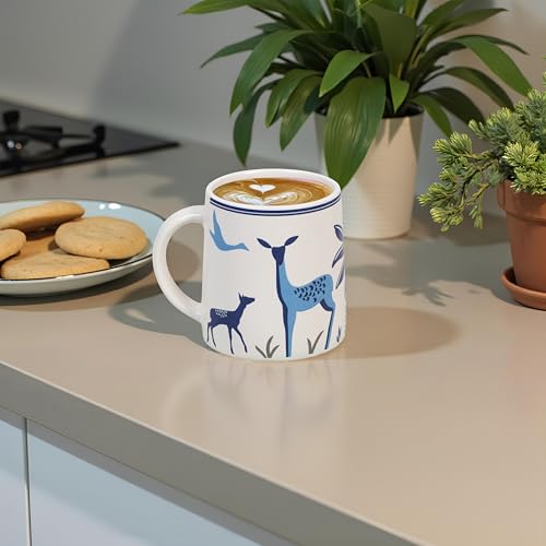 Image of CRAF10 Blue Stag Ceramic Tea /Coffee Mug - Single Piece, 330 ML, Elegant & Durable, Microwave Safe, Pack of 1, Office use