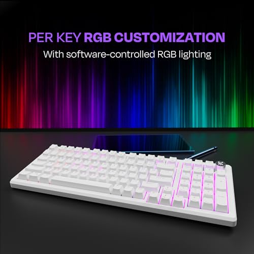 Image of Kreo Hive Full-Size Gaming Keyboard with 98-Key Design, Outemu Switches, Metal Volume Knob Customizable RGB, Case Foam, RGB, Brown Switch, 3 Colour keycap, White-Purple (White, Red Switch)