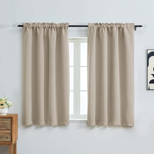 Image of Blackout Curtains for Bedroom 54 Inches Long 2 Panels, Modern Window Treatment Solid Thermal Insulated Curtains for Living Room, Dual Rod Pocket Blackout Drapes, 2x40Wx54L, Biscotti Beige