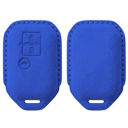 Image of KMH Alcantara Car Key Cover Compatible for Maruti Suzuki Swift, Dzire, Baleno, Ertiga 3 Button Shell Case Holder Full Key Protector Smart Keycover (D3) Blue - Pack of 1