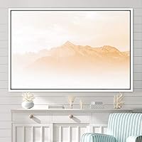 Framed Canvas Wall Art Orange Sunset Abstract Aerial Colorful Digital Art Landscape Minimalist Mountain Top Multicolor - 16x24 inches
