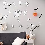 24Pcs Halloween Ghost Wall Decor 3D White Ghost Wall Stickers Decals Decorations Reusable Self-Adhesive Cute Spooky Decals Halloween Party Supplies for Home Window Door Wall Room Decor