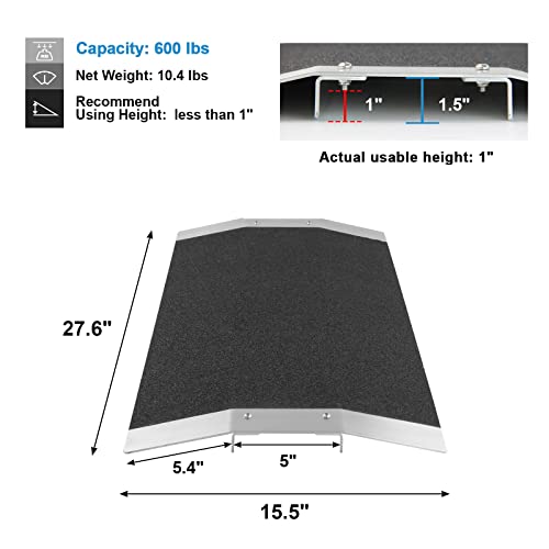 Ruedamann 15.5" L X 1" H Wheelchair Ramp,600Lbs Capacity,Bridge Threshold Ramp With Supporting Frame And Non-Slip Surface,Aluminum Ramp For Wheelchairs, Stairs,Vans, Steps #TOP2