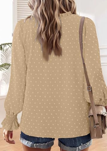 BETTE BOUTIK Women Boho Long Sleeve Shirts Dressy Casual V Neck Fall Fashion Tops Swiss Dot Flowy Blouses