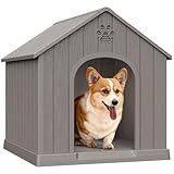 Bifanuo Outdoor Indoor Dog House for Small & Medium Dogs - Weatherproof Shelter with Elevated Floor, Hidden Vents & Tool-Free Assembly (Classic Grey)
