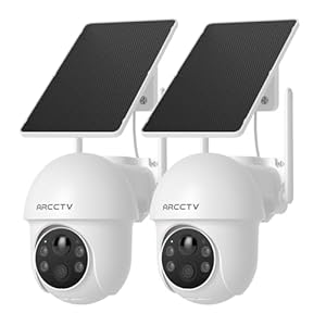 ARCCTV 4MP Solar Überwachungskamera Aussen, 2, 4/5GHz-WLAN, Alarm Bei Personenerkennung, Nachtsicht in Vollfarbe, Zwei-Wege-Audio, Wasserdicht, Kompatibel mit Alexa, Weiß (2Pcs)