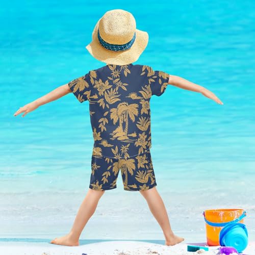 Image of CaTaKu Boys Hawaiian Button-Down Shirts and Short Sets, Boys Summer Outfits 2 Piece Clothes Set Size 3-10T