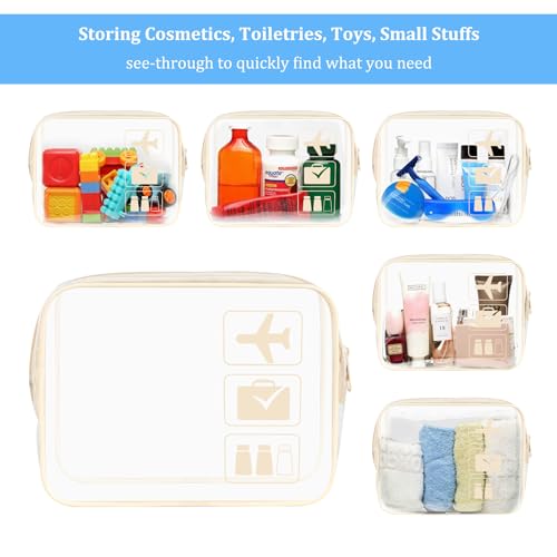 sogiv 3Pcs TSA Approved Toiletry Bag, Clear Travel Toiletry Bag, Clear Makeup Bag, Waterproof Travel Makeup Cosmetic Bag, Carry On Airport Airline Quart Size Travel Bag for Women Men (Beige)