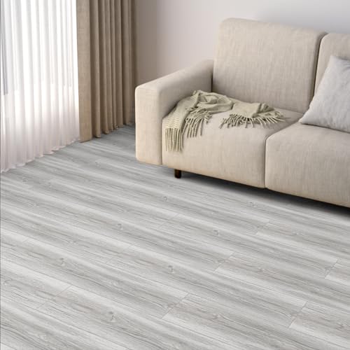 Abyssaly Peel and Stick Floor Tile, Natural Grey Wood Grain