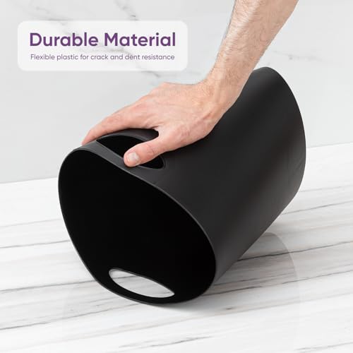 Image of Superio Slim Bathroom Trash Can 2 Gallon Black Plastic Small Compact Waste Basket for Bedroom, Dorm, Under Office Desk, Narrow Portable RV Dustbin