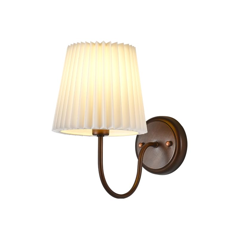 SWEMOPP Mid Century Wall Sconce Light with Pleated Fabric Shade Gooseneck Farmhouse Vintage Wall Lighting Fixture Oil Rubbed Bronze Antique Wall Lamp