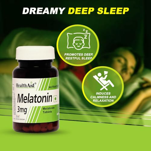 Image of HealthAid Melatonin 3mg Supplement for Men & Women | Supports Relaxation, Restful Sleep & Healthy Sleep Cycle | 60 Tablets