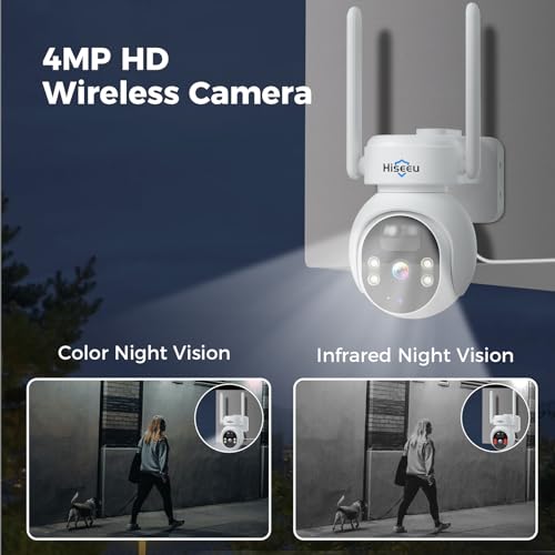 Hiseeu Solar Camera Outdoor, 4MP Wireless Battery Camera, PTZ 360° View, PIR Motion Detection, Color Night Vision, IP66, 2-Way Audio, 2.4G WiFi, No Monthly Fee by Hiseeu - Used condition - Image 4
