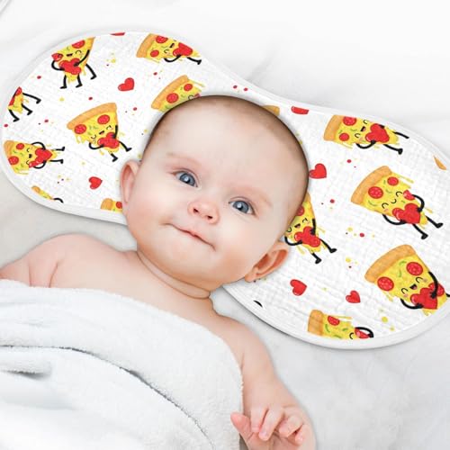 2 Pack Muslin Burp Cloths Pizza Hearts Cotton Baby Burp Cloths Ultra Soft Burping Cloth Absorbent Spit Up Rags for Newborn Baby Boys Girls, Large 22" x 11"4