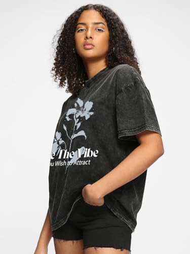 Image of Bewakoof Women's Being Cute is My Super Power Graphic Print 100% Cotton T-Shirt- Oversized Fit, Round Neck, Half Sleeve