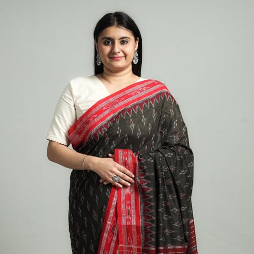Image of Ikat Women's Pure Cotton Saree Traditional Craftsmanship Double Ikat Weaving Floral Handmade Ethnic Saree without Blouse Piece