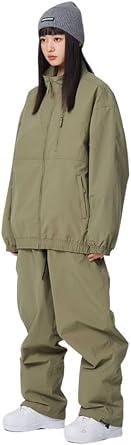 Womens Mens Ski Jackets and Pants Set Snowsuit Snow Coat Stand Collar Waterproof Baggy Shell Snow Suit