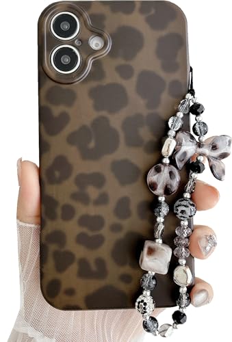 Coque iPhone 17 léopard JANDM avec sangle perlée ambre gris