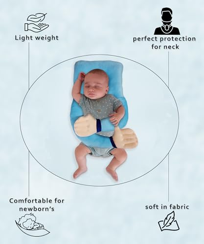 Image of Baby Hugging Pillow with Supersoft Fabric | 0-18 Months Newborn Pillow /Takiya /Cushion | Neck & Head Support for Babies (Sky Blue)