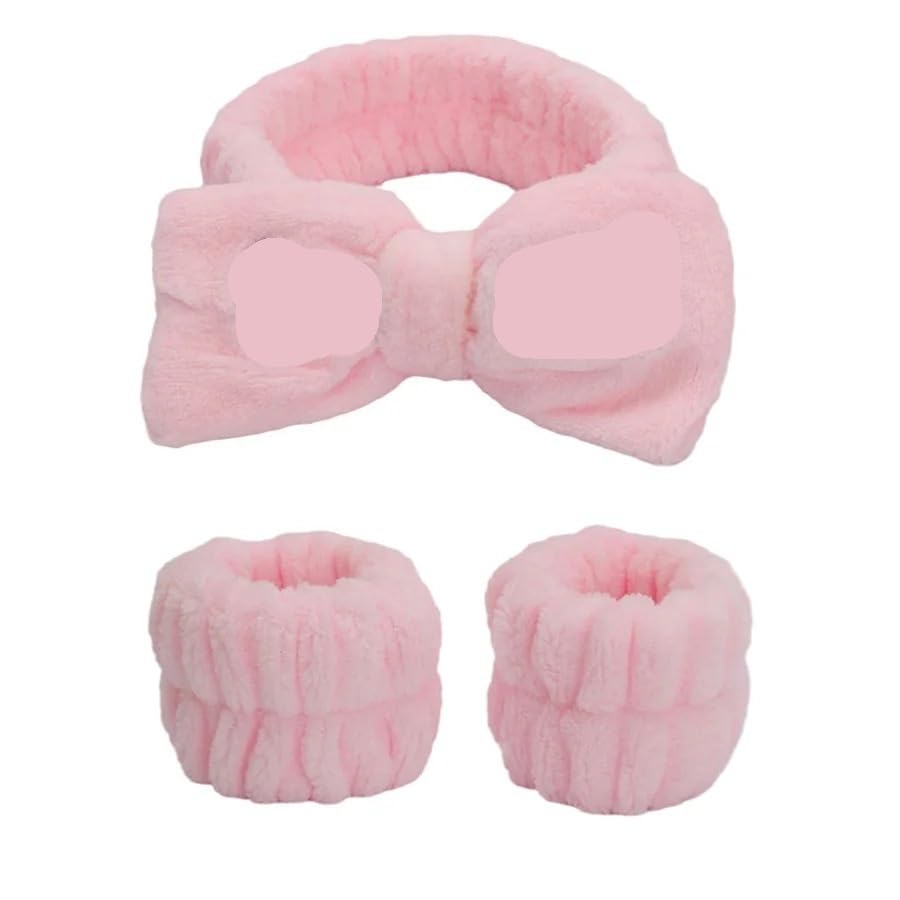 2 juegos 3 unids/set lindo Coral blando polar muñequera lazo diadema for mujeres lavar la cara baño absorber agua accesorios for el cabello para Belleza Lavado de Cara Bañarse(Light blue)