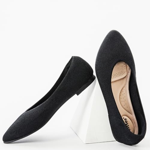 Veittes Women's Wide Width Flats Shoes, Comfortable Breathable Soft Ladies Slip on Knitted Ballet Shoes.4