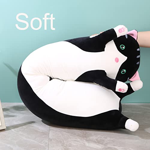 Image of Giant Cat Pillow Plush Cartoon Kitty Sleeping Hugging Pillow, Cuddly Soft Long Kitten Body Pillow Doll Cat Cushion Toy for Kids Girlfriend (Black, 150cm /59inch)