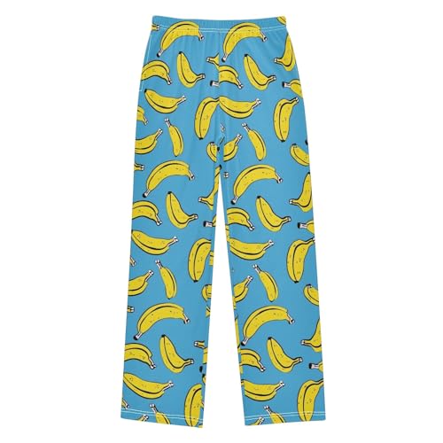 Banana Cartoon Blue Prints Pajama Pants Lounge Sleep Pants Elastic Waist Long Pajama Bottoms with Pockets for 6-14 Years