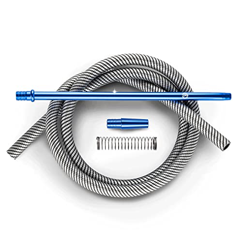 K King’z® Shisha Schlauch Carbon, 4 Teilig Blau/Grau inkl. Aluminium Mundstück + Endstück und Knickschutzfeder | Shisha…