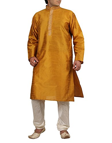Kurta pyjama homme en mélange de soie jaune pour fêtes et mariages L