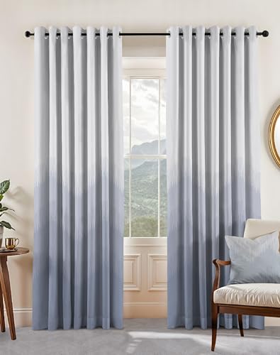 Image of Casableu Kivo Digital Print 85% Blackout Curtains for Door /Window, Thermal Insulated, Tie Back, Wider Width 50 in, Eyelet Curtains for Living Room /Bedroom (Sky Blue 7 ft Set of 2)