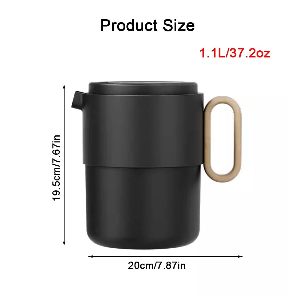Izolowany Termos Na Kawę 1,1 L, Nowoczesny Termos Z Ceramiczną Wkładką, Termos Z Kolbą Próżniową Dozownik Napojów Keep Hot, 12-godzinny Termos Termiczny(Black)