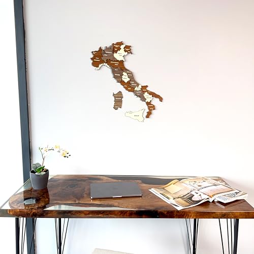 Colorfull Worlds Arte da parete in legno multistrato 3D Italia, regalo per un amico italiano, decorazione da parete in legno per casa, cucina o ufficio (misto, 40 x 34 cm)