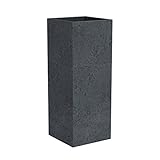 Eckiger hoher Blumenkübel aus hochwertigem Kunststoff für den Außenbereich - Dickwandiges Design - authentische Beton-Optik