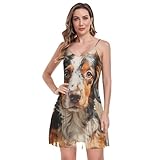 ALAZA Watercolor Cute Dog Mesh Halter Dress